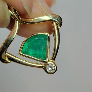14K yellow gold emerald diamond charm  pendant necklace